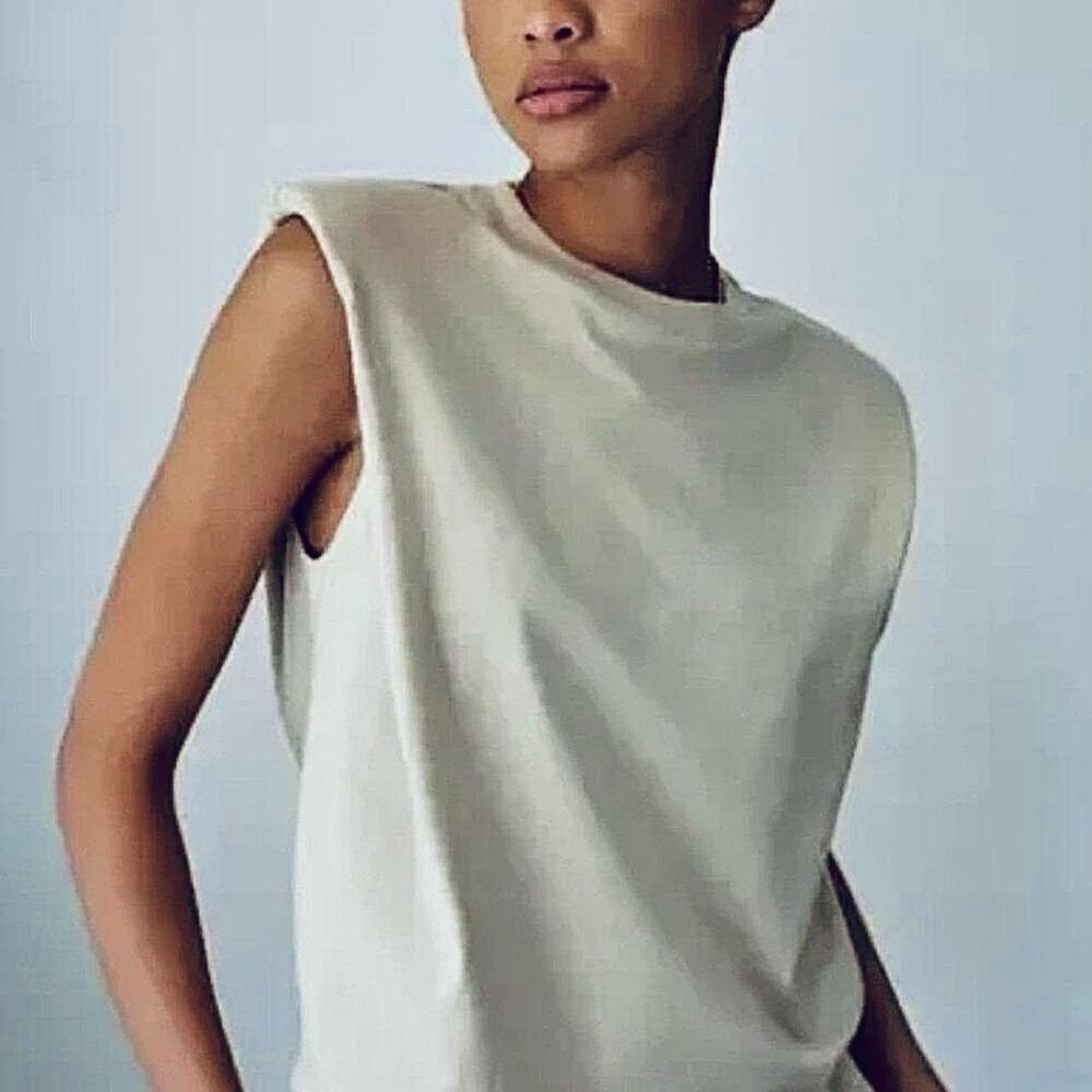 ARITZIA BABATON Shoulder Pad Tee Shirt 100% Cotton NWT Sleeveless Top